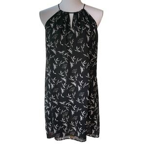 LOFT Black Floral Print Halter Mini Dress